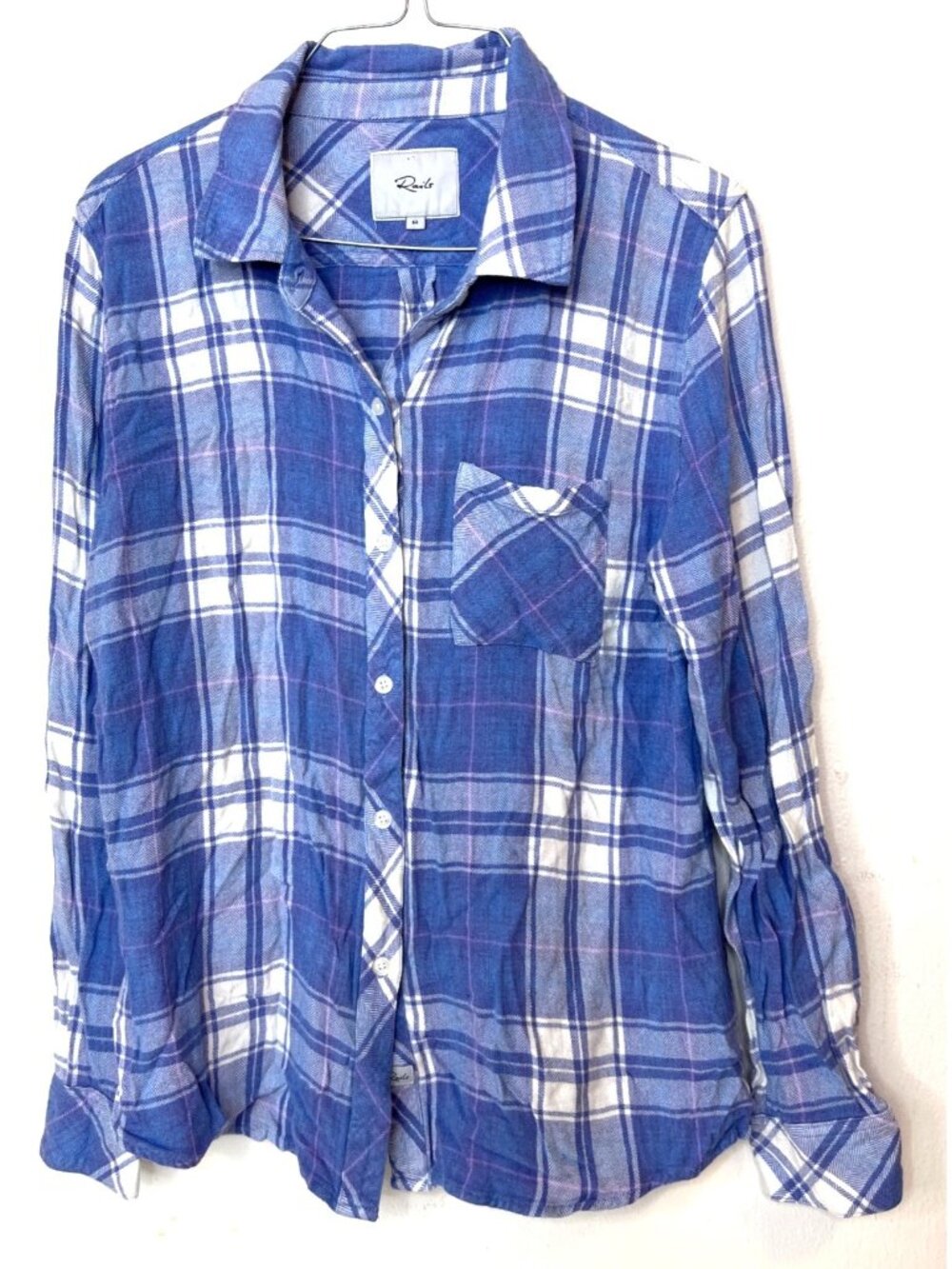 Rails Hunter Plaid Button Down Flannel Shirt Medium Sky White Candy